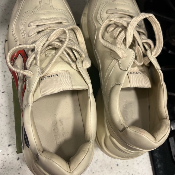 Gucci White Rhyton Leather Sneakers Gucci Rhyton Red Mouth Lips Tongue Shoes - Picture 10 of 16